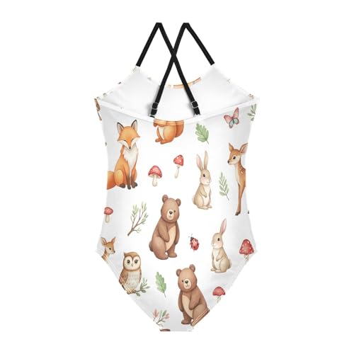 Girls Swimming Suits 3-10 Y Beach Swimwear, Watercolor Animals Foxes2