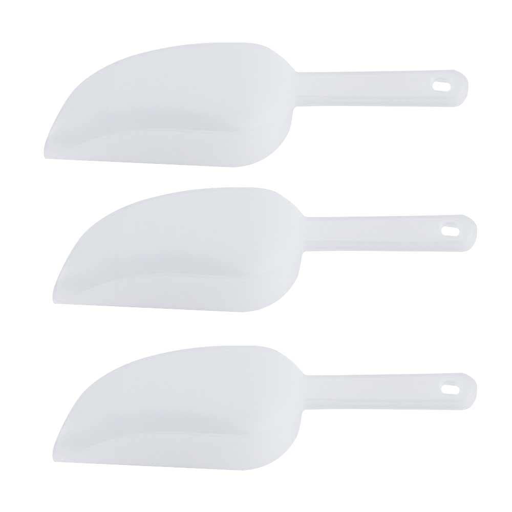 Set di 3 palette dosatrice in plastica trasparente per vaschette per cubetti di ghiaccio, farina, caramelle, dolci, cereali, dessert