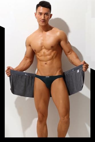 Sexy Sleep Bottoms Microfiber Pajamas Men Nightwear Short Towel Pants Side Split Bathrobe Culottes Soft Thick (Color : Blue, Size : One Size)3