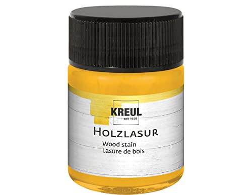 KREUL 78502 - Farbintensive Acryl Holzlasur, 50 ml Glas in sonnengelb, für unbehandeltes, natürliches Holz und saugende Naturpapiere, fließend - flüssige Farbe auf Wasserbasis