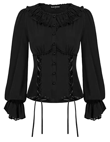 SCARLET DARKNESS Chemise à col rond et manches longues boutonnées pour femme, Black, L Cover