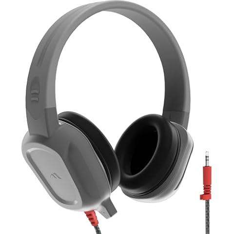 Brenthaven Wired Headphones with Mic | 3.5 mm Jack On-Ear Rugged 2 Adjustable Headphones with Long Tangle Free Cord - Lightweight Durable & Drop Tested School Supplies for Kids & K-12 Students - Gray Cover