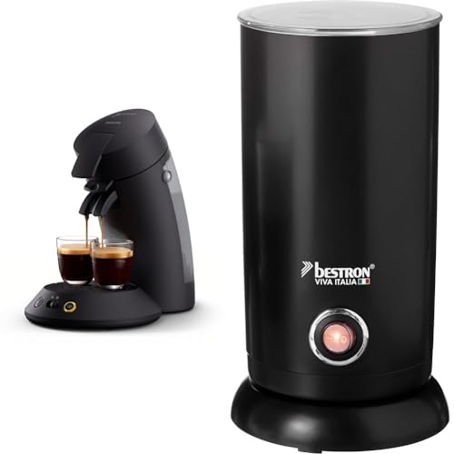 Philips Senseo Original Plus Kaffeepadmaschine & Bestron elektrischer Milchaufschäumer, mit 360° Basis & bis zu 300ml Kapazität, Viva Italia, Kabellos, 550 Watt, Farbe: Schwarz