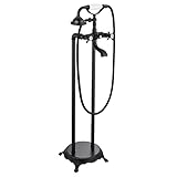 【Unique Retro Design】 freestanding floor mount bathtub filler faucet with telephone shape sprayer design, add special vintage features in your lavatory. Compatible with antique decorating styles. The design of dual handles makes it easy to control the mix of hot and cold water.