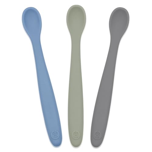 Image of WeeSprout Silicone Baby Spoons - First Stage Infant Feeding Utensils With Soft-Tip, Bendable Kitchenware for Parent & Self-Feeding, Ultra-Durable, Dishwasher Safe, Travel Case, Set of 3