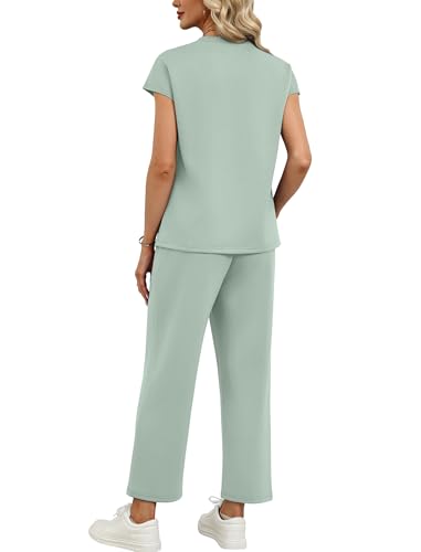 Image of Sampeel Two Piece Sets for Women Summer Vacation Outfits Cap Sleeve Tops Lounge Matching Sets Women Clothing