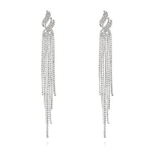 Extra Long fashion luxury tassel Rhinestone Earrings Silver Elegant Crystal Bridal Tassel Earrings Bling Dangle Earrings in Prom Party Wedding Jewelry Gift Sparkling sexy Chandelier eardrop