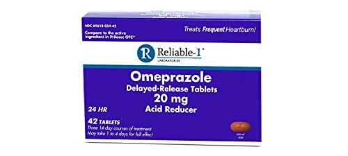 Omeprazole 20mg Heartburn Medicine by Reliable 1 Laboratories | Delayed Release Acid Reducer Tablets for GERD, Stomach Relief and Frequent Heartburn | 42 Count Box
