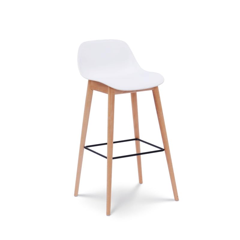 Kosmi Tabouret de Bar Blanc Style scandinave avec Pieds en Bois Naturel - Hauteur 76 cm