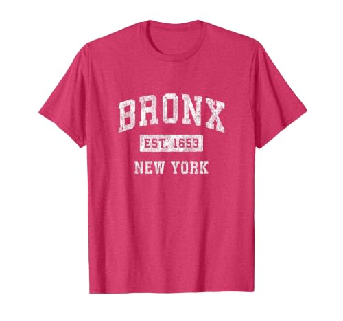 Bronx New York NY Vintage Established Sports Design T-Shirt, Men, Red Heather, Medium