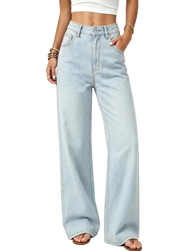 CANANA Jeans for Women Trendy High Waisted Wide Leg Loose Stretchy Baggy Jeans Casual Comfortable Denim Pants with Pockets Light Blue 27