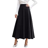 Falda midi plisada de talle alto, línea A, acampanada, oscilante, cálida para invierno, estructurada, elegante, informal, festiva, falda larga con bolsillos, Negro , XL