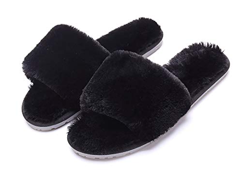 Crazy Lady Women's Fuzzy Fluffy Furry Fur Slippers Flip Flop Open Toe Cozy House Memory Foam Sandals Slides Soft Flat Comfy Anti-Slip Spa Indoor Outdoor Slip on (04/Black, 7.5-8.5 N US) Crazy Lady Women's Fuzzy Fluffy Furry Fur Slippers Flip Flop Open Toe Cozy House Memory Foam Sandals Slides Soft Flat Comfy Anti-Slip Spa Indoor Outdoor Slip on (04/Black, 7.5-8.5 N US)