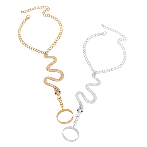 WHZHDMA 2pcs Ring Bracelet Set Adjustable Snake Chain Rings for Women Stylish Boho Jewelry Couples and Friends Unique Finger Acc