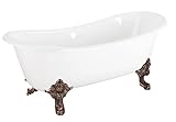 Signature Hardware 312542 Lena 72' Cast Iron Soaking Clawfoot Tub with Pre-Drilled Overflow Hole - White/Oil Rubbed Bronze Feet