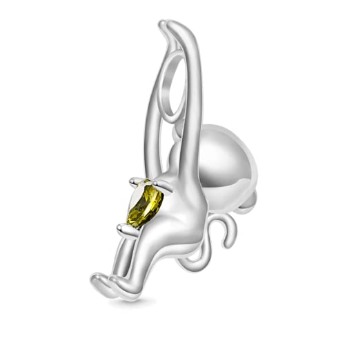 Image of GNOCE Embraces Heart Gemstone Bead Charms 925 Sterling Silver Rabbit Horse Triceratops Snake Monkey Cat Platypus Sloth Bear Pig Yak Ghost Matryoshka Doll Jewelry Gift for Women