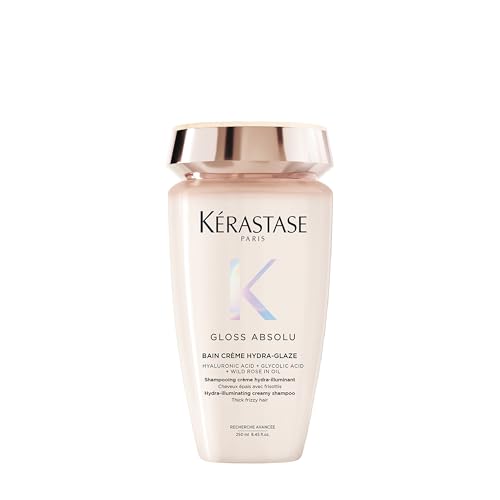 Kérastase Gloss Absolu Bain Crème Hydra-Glaze, Shampoo for Shiny, Thick and Curly Hair, Anti-Frizz Hair Care with Hyaluronic Acid and Glycolic Acid, Volume and Moisture Shampoo, Sulphate-Free, 250 ml