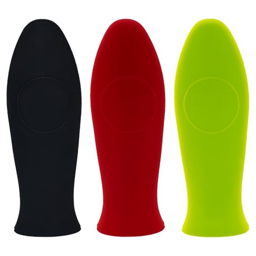TRKETK 3 Piezas Mango de Silicona para Sartenes, Cubiertas de Asa de Sartén Empuñaduras de Cubierta de Mango de Silicona Sartén de Hierro Fundido Cubierta de Mango de Agarre de Goma Segura