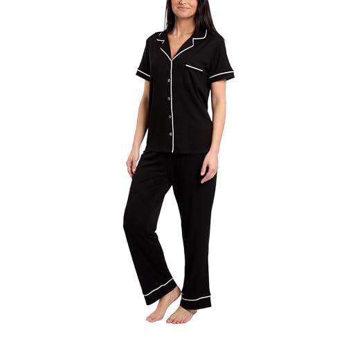 Nicole Miller New York Women's Pajamas 2 Piece Soft Ribbed Notch Collar Button Down PJ Set2
