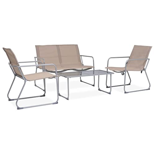 JHQHSM Salon de jardin 4 pièces en tissu et acier couleur taupe, cadre en acier robuste et tissu textilène pour l'extérieur, résistant aux intempéries et...