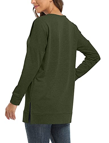 BETTE BOUTIK Women's Drop Long Sleeve Sweatshirts Casual Crewneck Tunic Tops Sweartshirts With Side Slits S-3XL