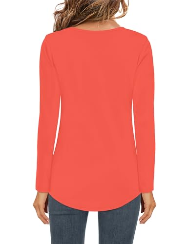 Image of Elesomo Womens T Shirts V Neck Summer Short /Long Sleeve Cotton Tops Tees