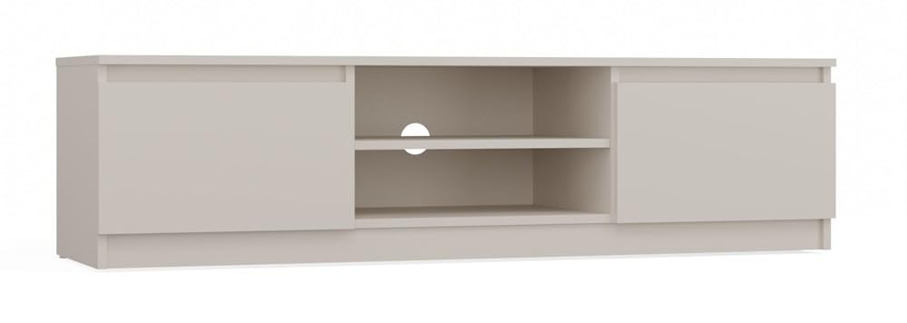 scaffale tv moderno con ripiano aperto e due compartimenti laterali