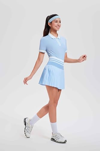 Image of Tennis Skirt Sets for Women Zipper Color Block High Waisted Golf Polo Two Piece Skirt Set Women 2 Piece Outfits