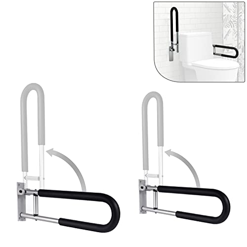 Tuntrol 2pcs 23.6 inch Foldable Handicap Grab Bars with Anti Slip Rubber Grip, Toilet Safety Hand Rails for Elderly Seniors Disabled, Shower Bathroom Accessories…