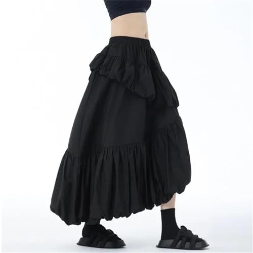 Women's Vintage Maxi Skirt Party Asymmetry Hem Patchwork Layered High-Waisted Solid Long Skirts2