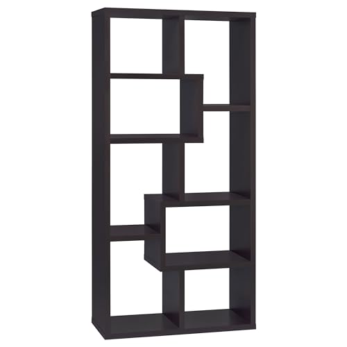 Coaster Home Furnishings - Theo - MDF and Laminated - 7-Shelf Bookshelf with Geometric Design - Transitional - Home Office and Living Room - 71-Inch - Cappuccino - 800264