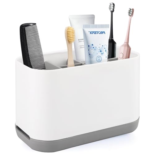 Portaspazzolino elettrico, in grigio, con supporto per spazzolino elettrico e ampio scarico, fondo antiscivolo in plastica, adatto per il bagno e le famiglie (18×12×9.8 cm)