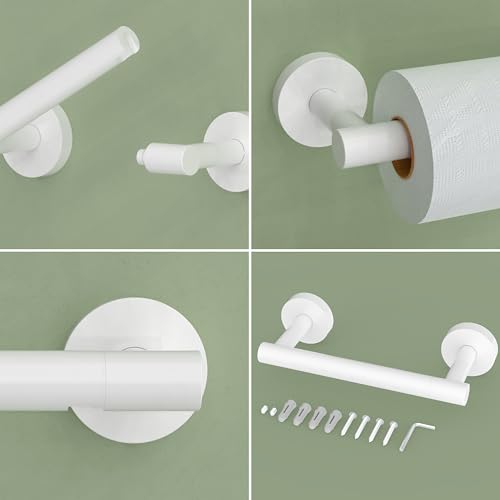 Image of RARXTR White Toilet Paper Holder SUS304 Stainless Steel Double Post Pivoting Toilet Paper Roll Holder Wall Mounted Toilet Tissue Holder for Commercial Bathroom RV Brushed Brass Finish