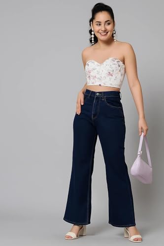 Image of KOTTY Women's Solid|Fit and Flared Fitting|Ankle Leg Style|High Rise|Stechable|Casual Jeans