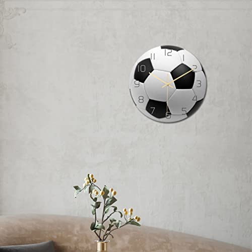 WINOMO Wall Football Clock Football Wall Clock Sport Football Ball Print Round Acrylic Wall Clock Silence Non Ticking Art Painting for Kids Bedroom Living Room Office School Home Decor None - Image 3