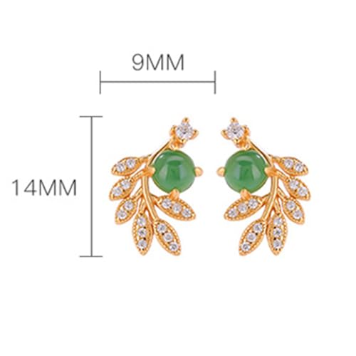 Boucles d'oreilles jade vert anti-allergie, clous d'oreilles feuille argent 925