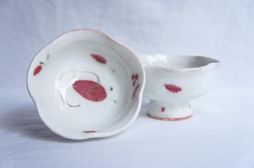 巌陶房 信楽焼 赤は高台小鉢2個セット 赤い葉モチーフ/日本製/作家もの/特別感が出る器/花びら型/