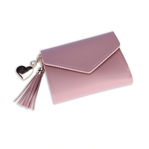 Carteira feminina de poliuretano elegante – Design compacto dobrável em rosa – Carteira curta leve e durável