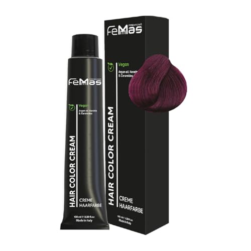 FemMas Tinte para el cabello rubio medio, violeta, intensivo 7,22, crema con aceite de argán, queratina y ceramidas, coloración permanente del cabello o tinte para resultados de color radiantes, 100
