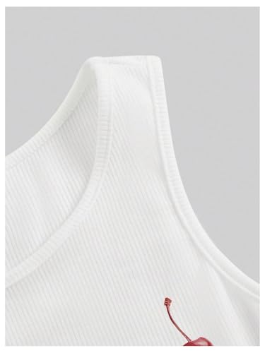 Women's Cherry Print Cropped Tank Top Scoop Neck Sleeveless Slim Fit Summer Tops3