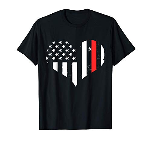 USA Flag Heart Firefighter Thin Red Line Fireman Gift Maglietta