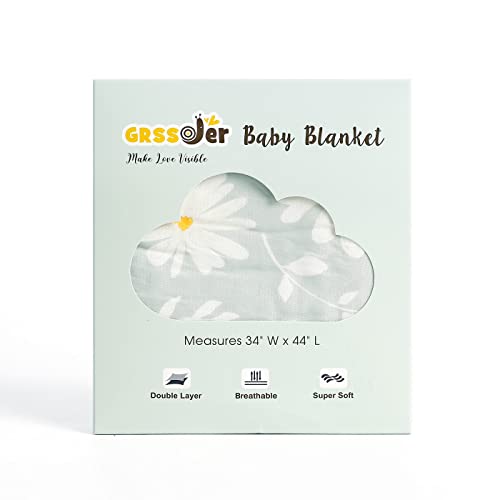 Image of GRSSDER Baby Blankets Super Soft Jersey Knit Swaddle Blanket for Baby Girls and Boys, Double Layer Receiving Blankets 34 x 44 Inches Extra Large for Baby Show Gift, Daisy Flowers Pattern