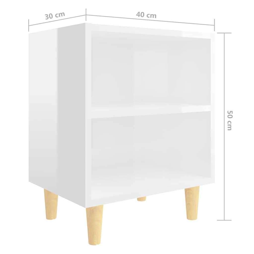 vidaXL Tables de Chevet Pieds en Bois 2 pcs, Armoire de Lit, Table de Nuit, Meuble de Chambre à Coucher Maison Intérieur, Industriel, Blanc Brillant
