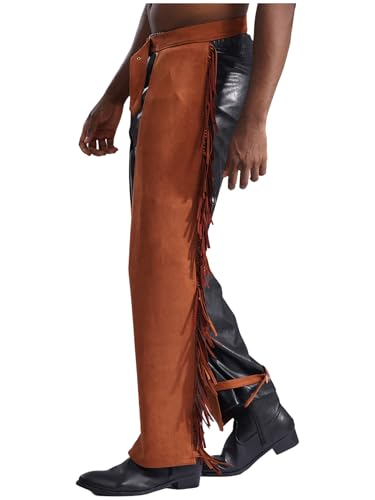 Mens Suede Fringe Cowboy Chaps Western Chaps Pants Waist Adjustable Buckle Trousers2