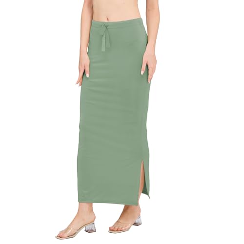 Image of DESI GIRL Satin Shimmer Stretchable Saree Shapewear Petticoat with Drawstring for Women | Mermaid fit Saree Petticoat with Side Slit for Easy Movement | Saree Shaper | Long inskirt