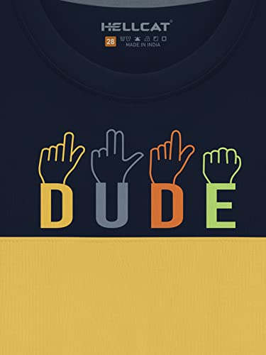 Image of HELLCAT Boys Round Neck Printed Blended Cotton Tshirt -Combo Pack of 2 - Orange /Blue