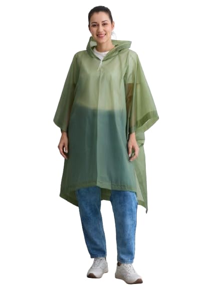 Image of Citizen Eco-Friendly EVA Poncho Raincoat for Men & Women, Lightweight Waterproof Coat with Hood, Adjustable Drawstring, Button Closure Outdoor Rainwear