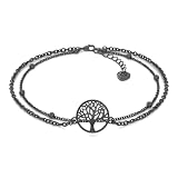 SERASAR Cavigliera Donna Argento Nera 925 Albero Della Vita Gioiello Elegante con Zirconi Regolabile Resistente all’Acqua Cavigliera Estate Mare Spiaggia Piede Ragazze Idee Regalo in Confezione