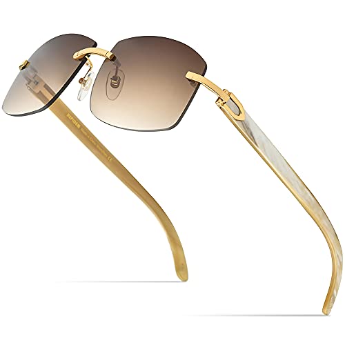 HEPIDEM 100% Really Buffalo Horn Sunglasses for Men Rimless Square Sun Glasses 4189705