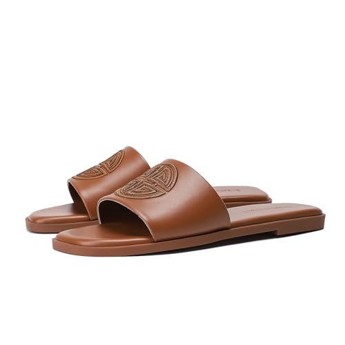 Stratuxx Kaze Womens Flat Sandals Dressy Summer Slide with Memory Foam Comfortable Cute Leather Brown Sandals for Women by Stratuxx Kaze - Image 3